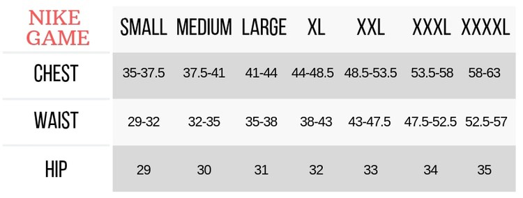 nike game jersey size chart